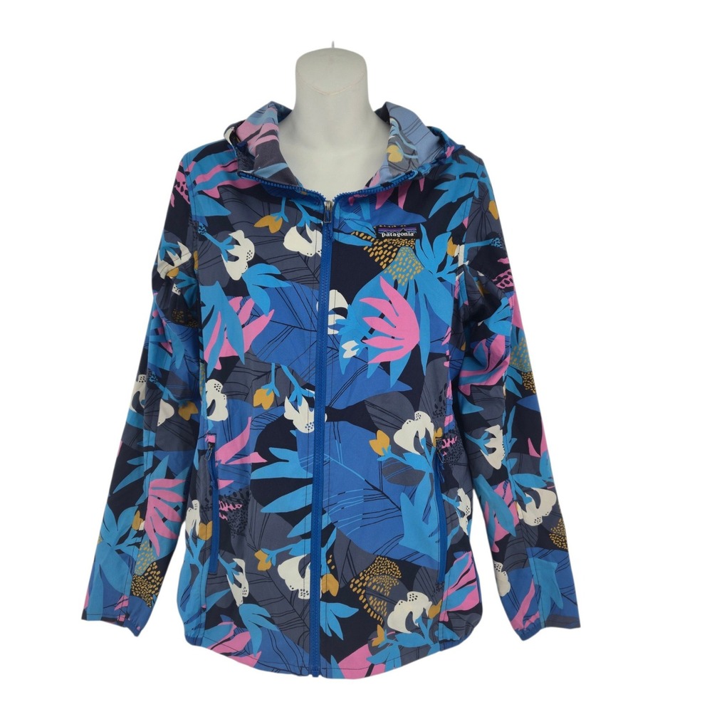 Patagonia Bajadas Jacket S Floral Full Zip Hooded Windbreaker Blue